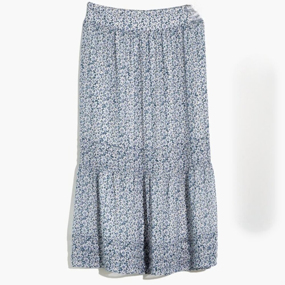 Madewell Georgette Pintuck Maxi Skirt in Sunflower Field Print Size Small Blue